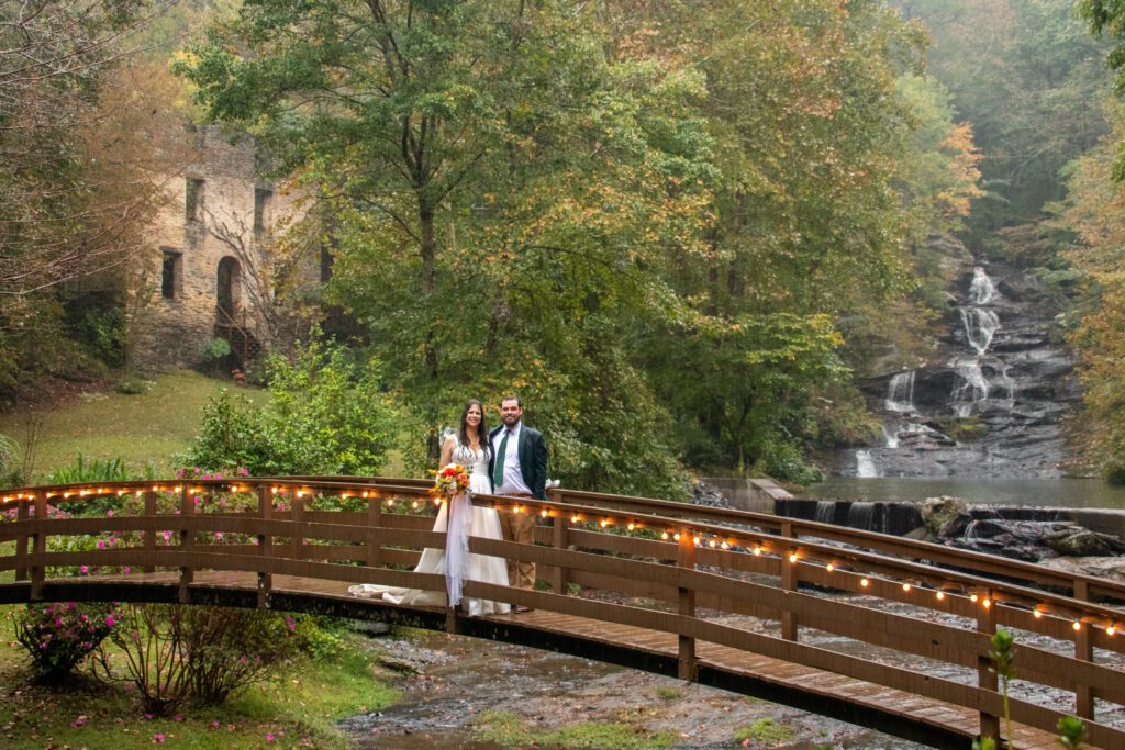 Wedding venue with outdoor wedding ceremony by waterfall near Atlanta