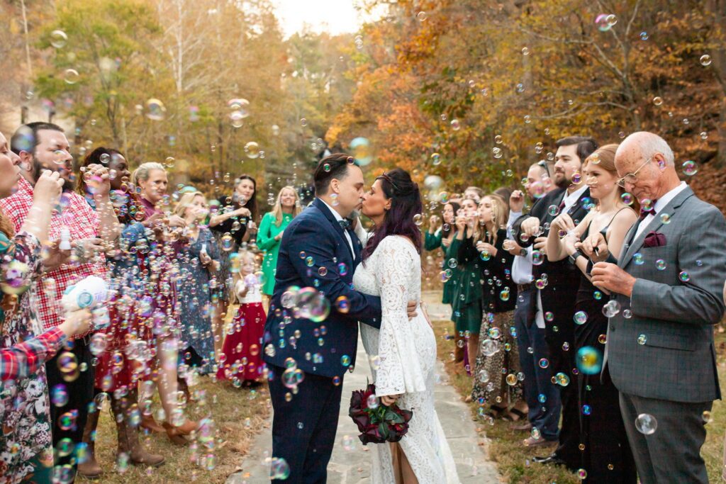 Scenic view of Hightower Falls waterfall wedding ceremony and historic mill ruins at this Georgia wedding venue near Atlanta

