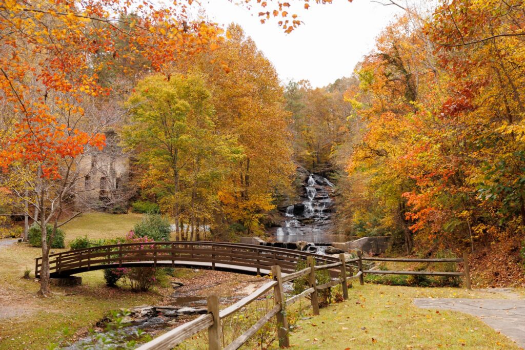 Fall wedding venue with waterfall near Atlanta Wedding Venue