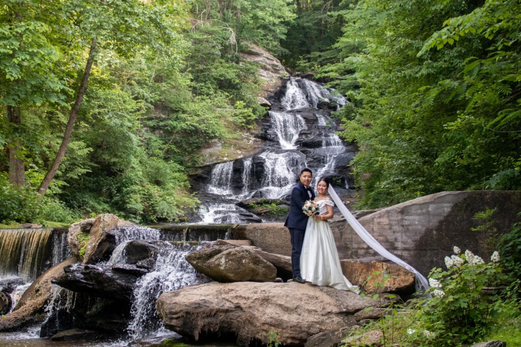 Atlanta couple using Honeyfund to plan a honeymoon after their waterfall wedding near Atlanta