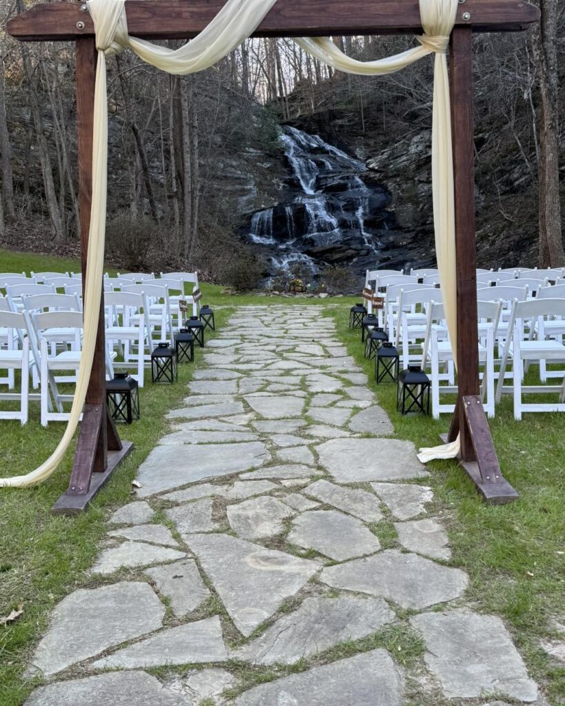 Outdoor wedding venue with beautiful waterfall wedding ceremony near Atlanta
