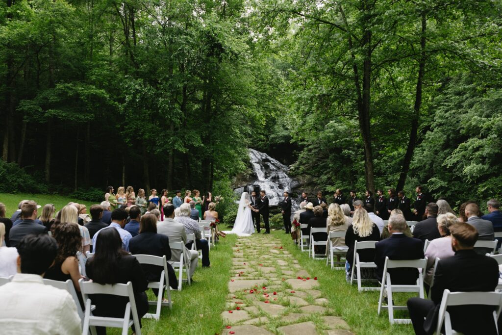 Spring garden wedding venue with waterfall near Atlanta, in North Georgia