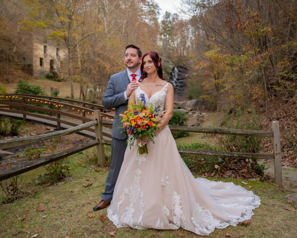 Waterfall wedding ceremony near Atlanta at Hightower Falls, a private wedding venue in northwest Georgia.